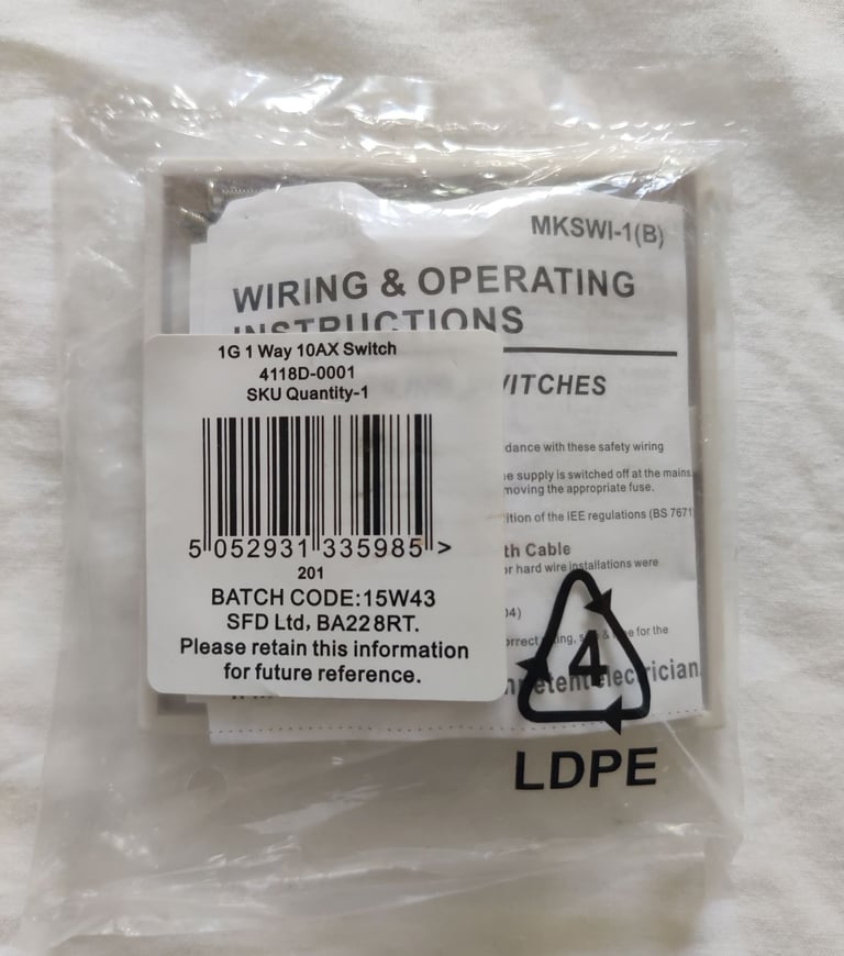10AX 1-Gang 1-Way Light Switch White Model - New