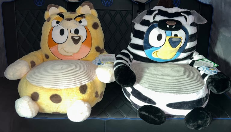 Bluey & Bingo Dress Up Safari Zebra & Leopard Super Soft Plush Chairs Limited Edition BUNDLE