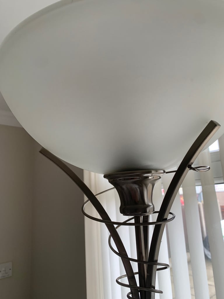 Tall chrome lamp with frosted glass shade 