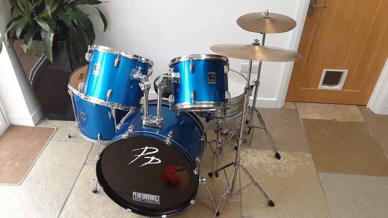 Blue full size drum kit by Performance Percussion 