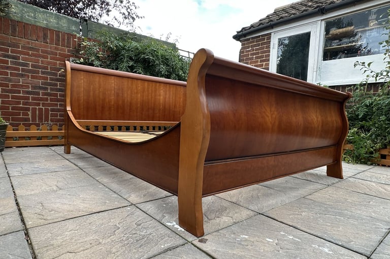 Wonderful French Exigence Couture NF Sleigh Cherrywood King Bed Frame – Good Condition 