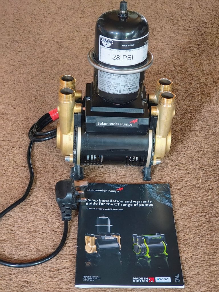 Salamander Pump (CTFORCE 15TU) for boosting vented stored water system.