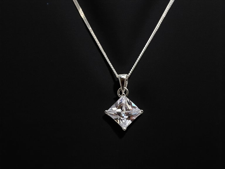 Sterling 925 Silver Drop CZ Pendant & Chain