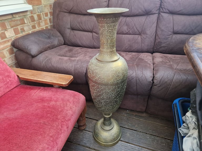 image for  Vintage Brass Metal Oriental Asian Floral Urn Pot Persian Vase