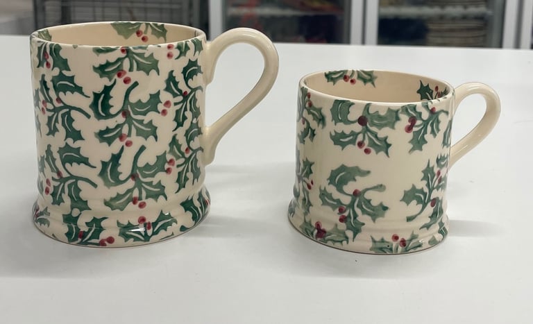 image for X2 Emma Bridgwater Tiny Holly Mugs 