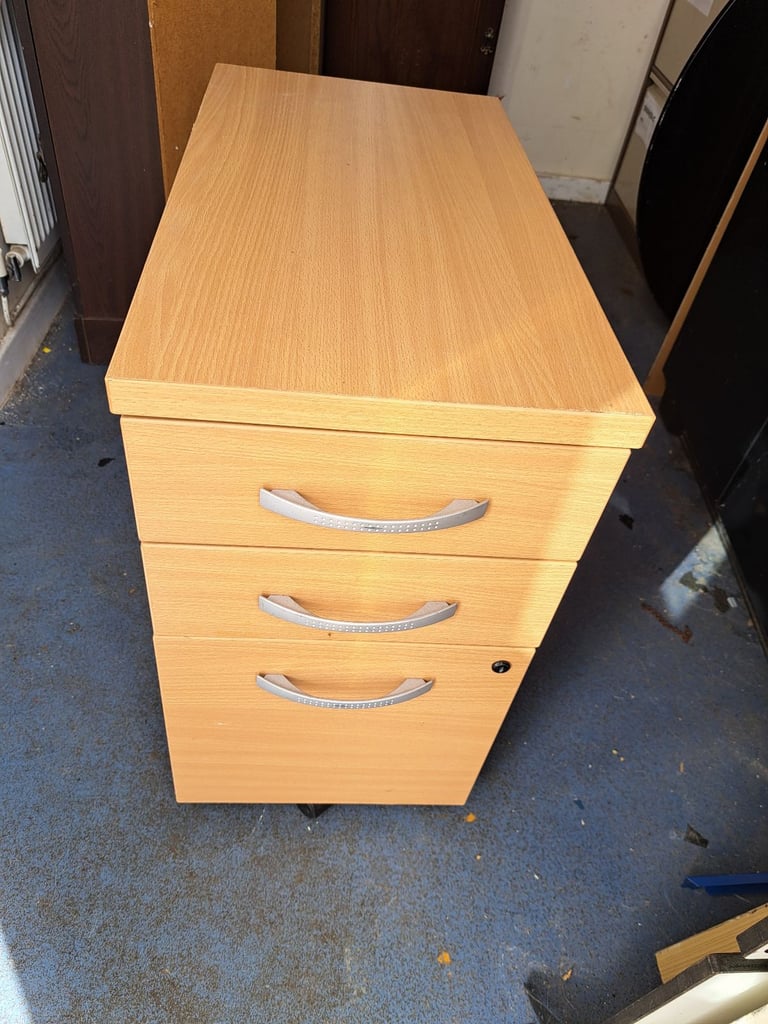 image for light brown wood 3 door filling cabinet