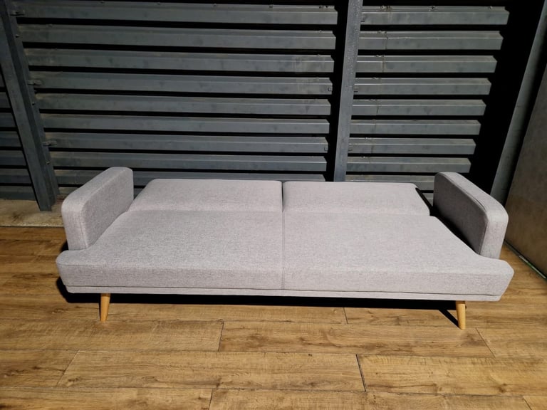 Barely Used Fabric 3 Seater Clic Clac Sofa Bed - Light Grey.