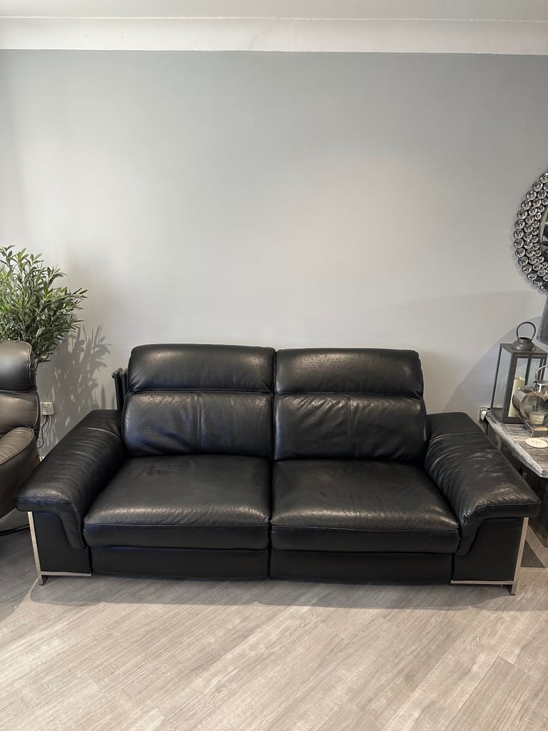 Focal 3 seater, 2 seater leather power recliner sofas & foot stool