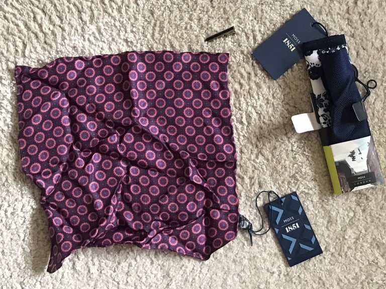 image for 3 Moss Pocket Squares and Tie Bar Clip (never used and barely used) JUST REDUCED