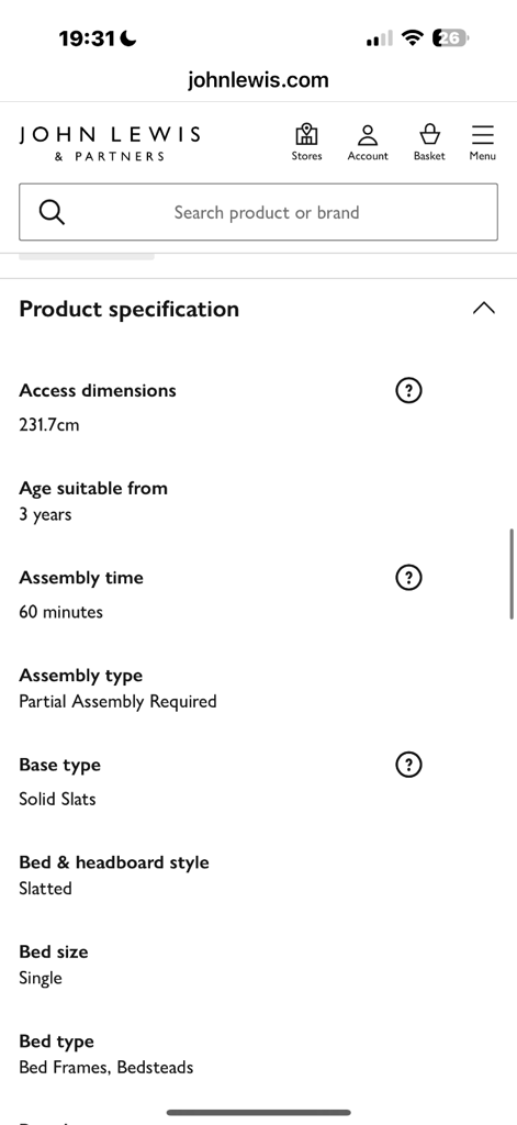 John Lewis Single Bed and Mattress 