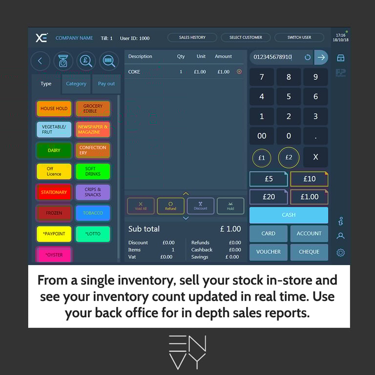 Full Touchscreen EPOS System for Retail POS Cash Register Till Convenience Store Vape Clothing Shop