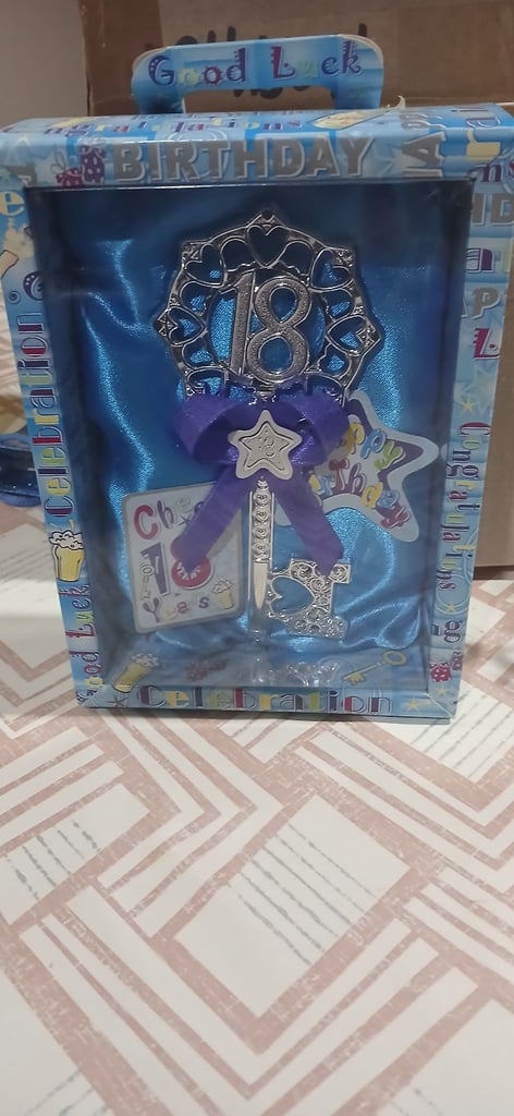 Gift box 18th birthday key keepsake blue