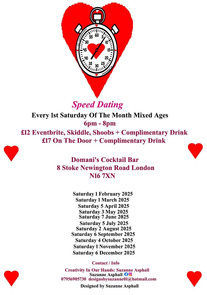 Speed Dating. Mixed Ages. Every 1st Saturday Of The Month.