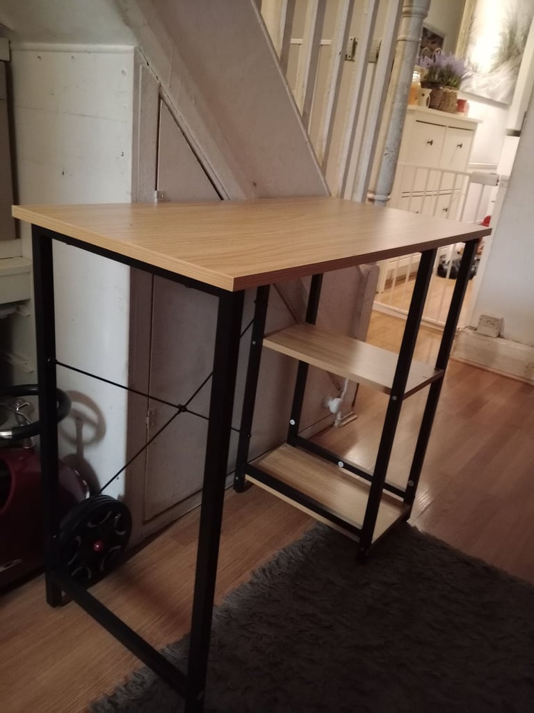 vidaXL Computer Desk Black and Light Oak 80x40x72 cm MDF and Metal