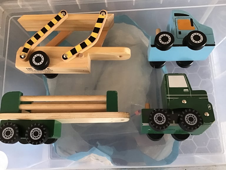 1x Little town lorry + trailer 1x early learning centre car  transporter lorry  Both wooden painted