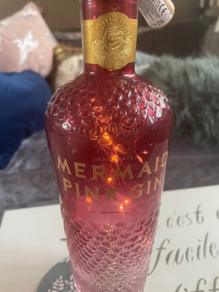 mermaid pink Gin bottle with lights