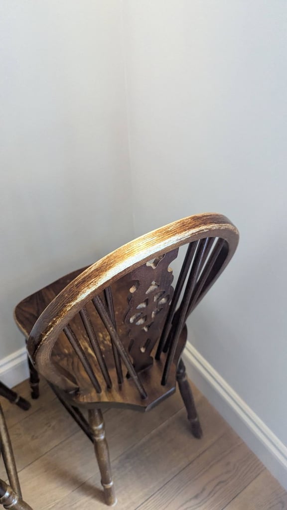 Set of 4 Vintage Wheelback Chairs, dark wood