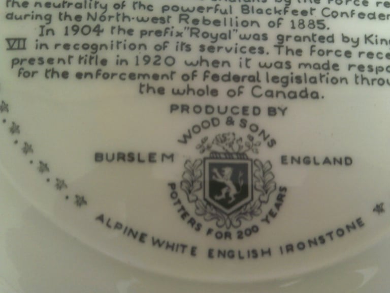 the royal canadian mounted police   plate      burslem / wood   10 in  