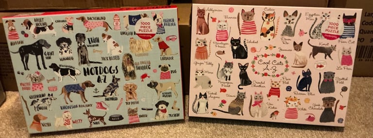 Set of 2 1000 Piece Jigsaw Puzzles Cool Cats A-Z & Hot Dogs A-Z £12 each or 2 for £18