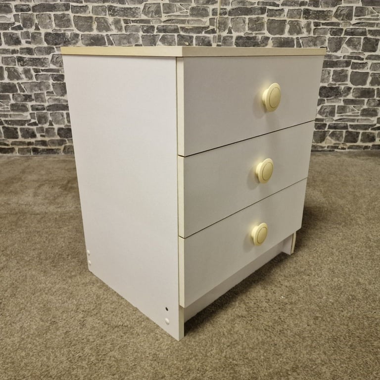 Pair of Vintage White 3-Drawer Bedside Chests