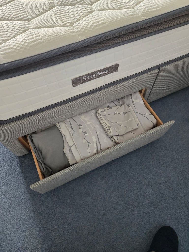 image for King size bed, mattress and bed side cabinets 