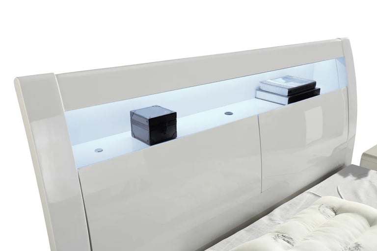 image for Rosy White High Gloss Ottoman Bed - Storage Lift Up | King 5FT