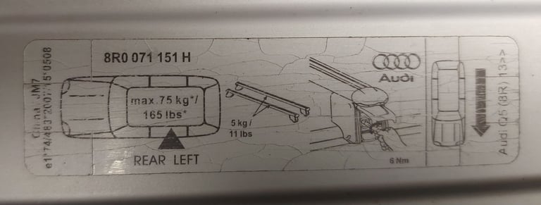 Genuine Audi Q5 Roof bars 2009 - 2016