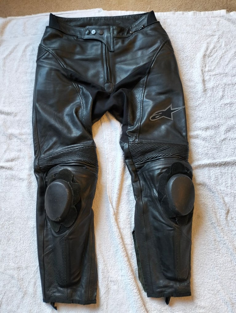 Alpinestars Leather Race Motorcycle trousers Black Reg leg EU 48 30" W sliders