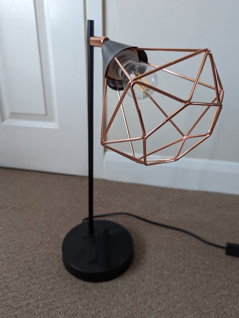 image for Copper Industrial Cage Table lamp in excellent condition with vintage filament bulb