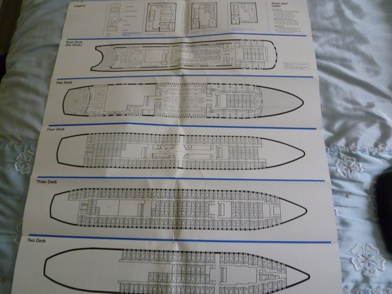 Queen Elizabeth 2, Pocket Companion and Wine List, plus Cunard Countess and Princess Deck Plans.