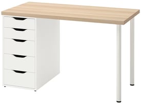 IKEA Desk, white stained oak effect/white, 120x60 cm