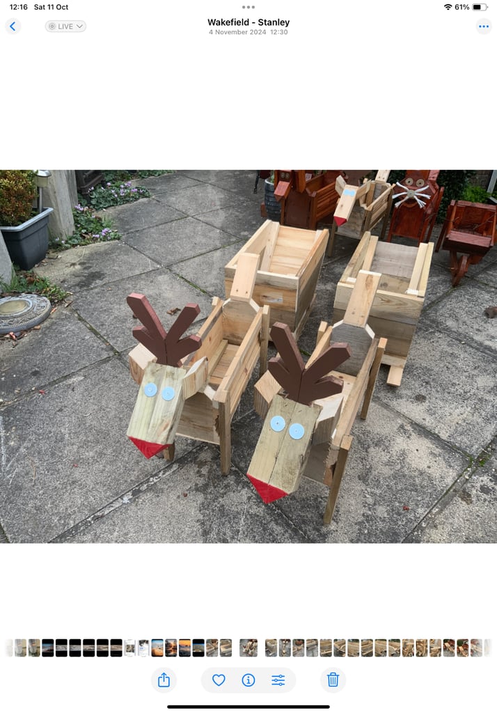 image for Handmade  reindeer  £16 and sleigh £25 planters or displays 