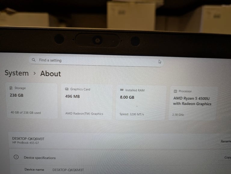HP ProBook 455 G7 15.6" Laptop Ryzen 5 4500U 2.3GHz 8GB RAM 256GB SSD