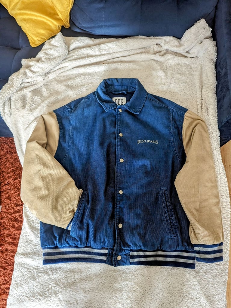 BDG Cobalt Corduroy Varsity Jacket - blue and beige