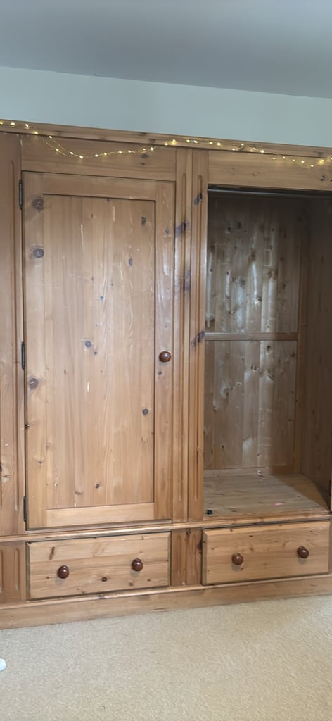 SOLD: Large Double Pine Wardrobe with drawers