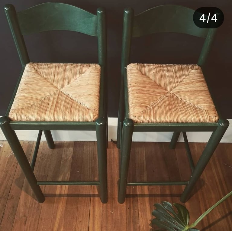 image for Pair of Vintage Rush Seat Barstools