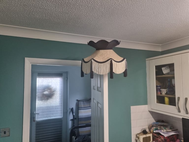  Cream and Blue Brocade Fabric Victorian Crown Top Lampshades