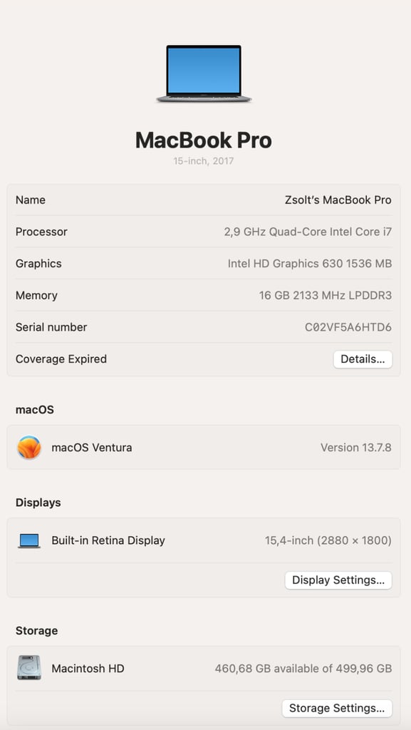 Apple MacBook Pro 15.4" Core i7 8th Gen 2.9GHz 16GB 512GB SSD 2017 Good Condition