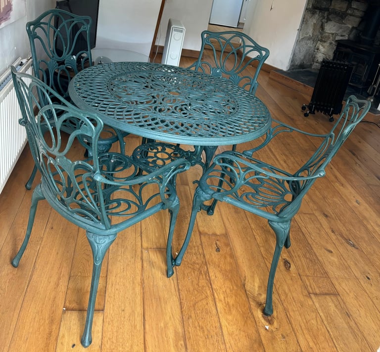 Aluminium garden conservatory patio outdoor dining kitchen table & 4 chairs + cushions 