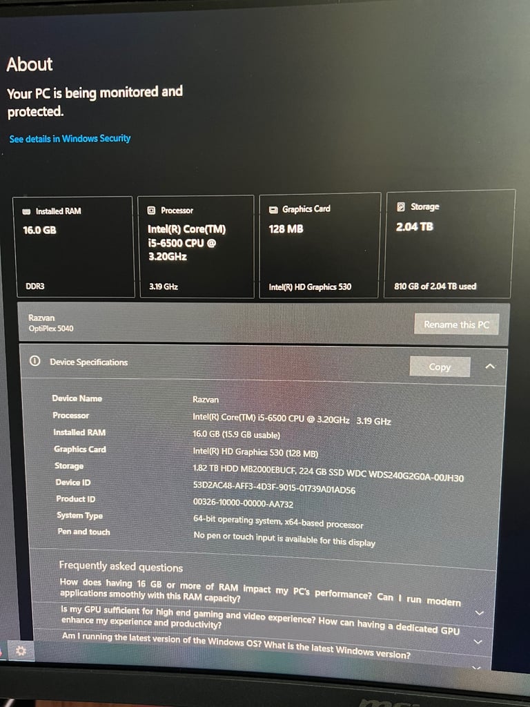 Dell Optiplex 5040  (256GB SSD, Intel Core i5-6500, 3.2GGHz, 16GB) Desktop