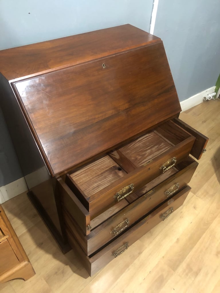 Antique wooden writing desk bureau with drawers 