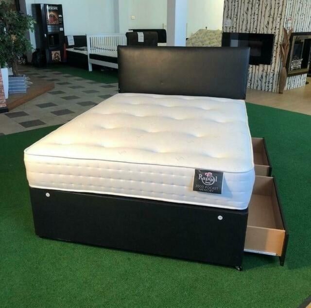 image for Today Delivery !! Black Double Divan bed with Mattress 