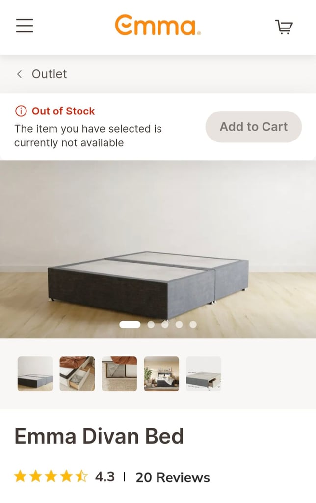 Emma Dark Grey 5ft King Size Divan Base