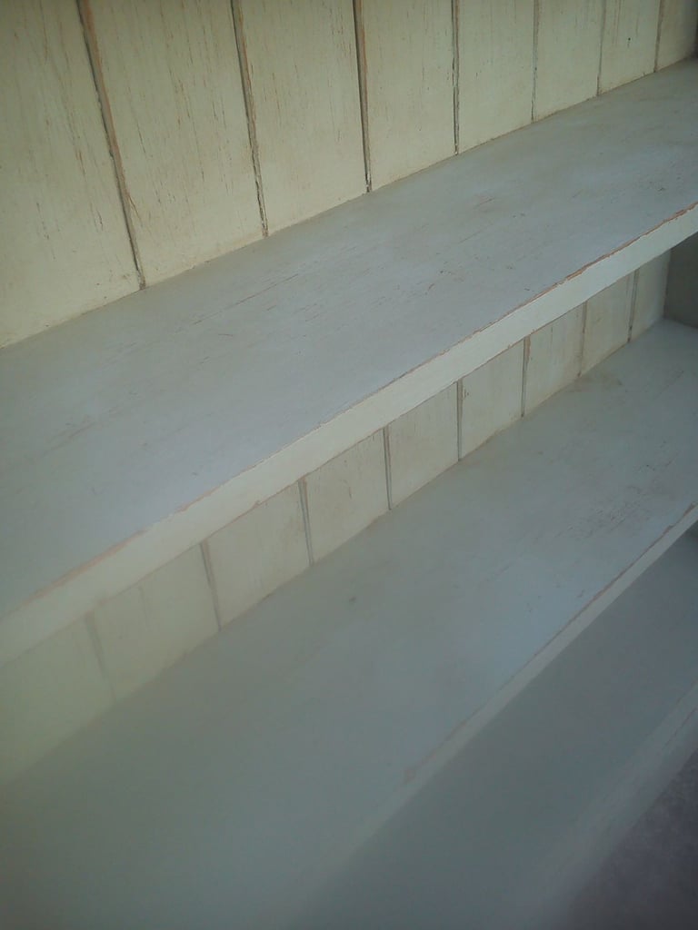 Upcycled, vintage, shabby chic, pine shelves.