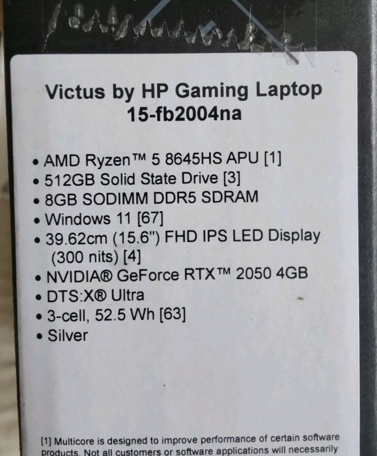 HP Victus Gaming laptop 15-fb2004na Brand new Sealed RRP £799 Curry's 