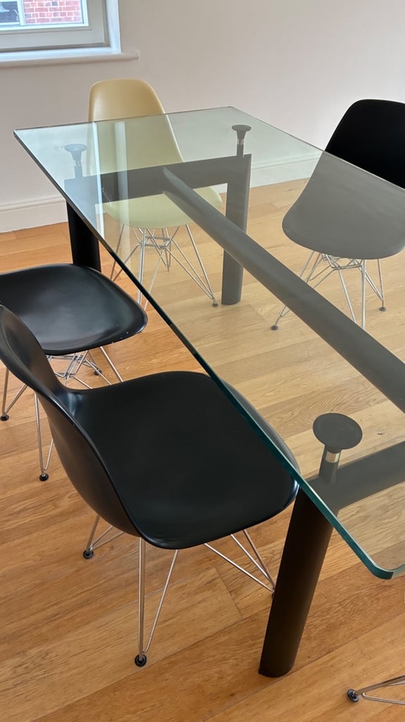 Le Corbusier style LC6 glass top dining table and chairs 