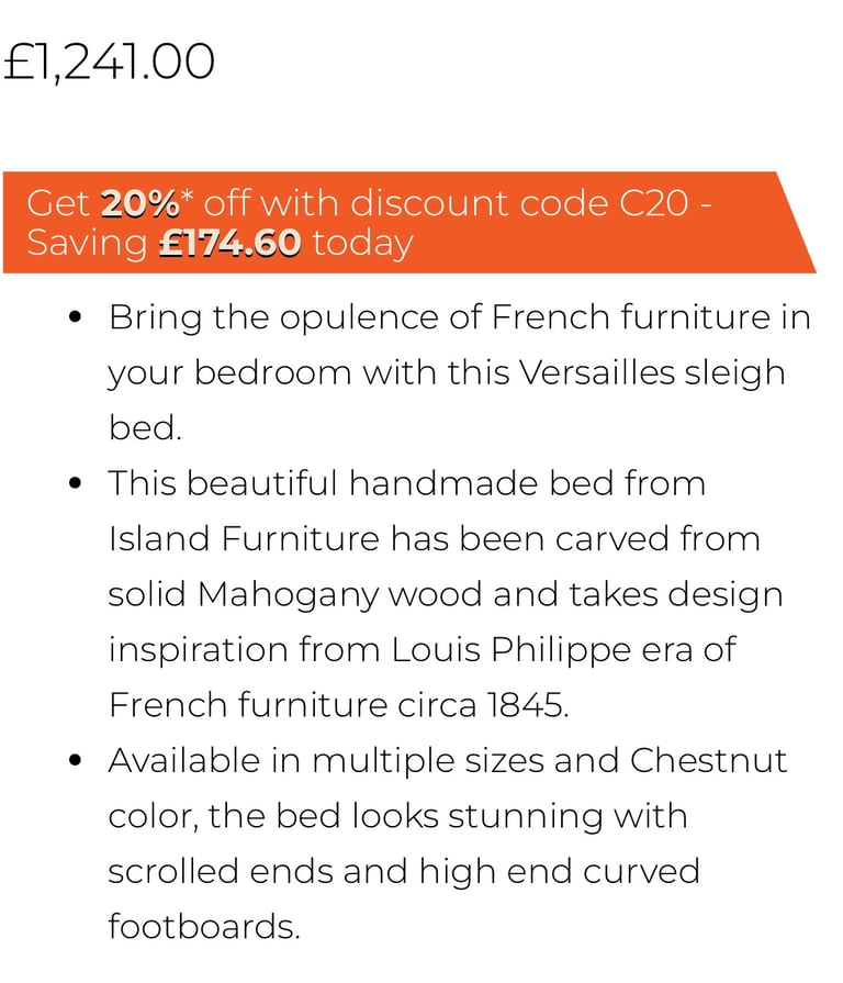 Handmade Mahogany Sleigh Bed King size bed frame