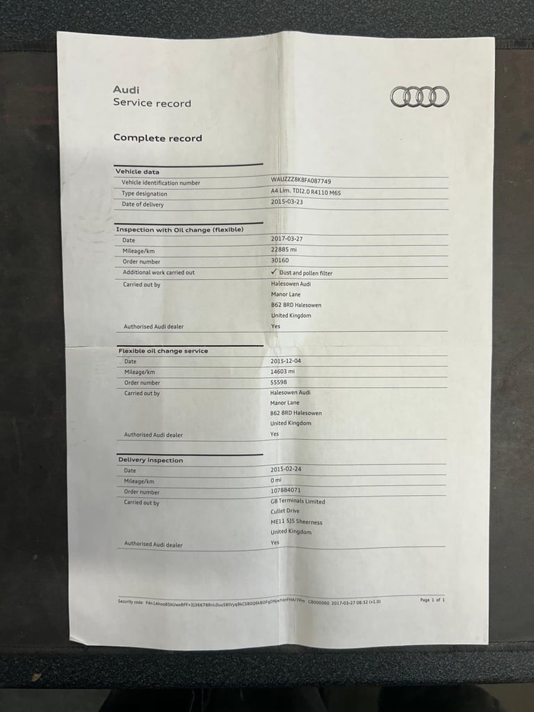 2015 Audi A4 2.0 TDI S line Euro 5 (s/s) 4dr SALOON Diesel Manual