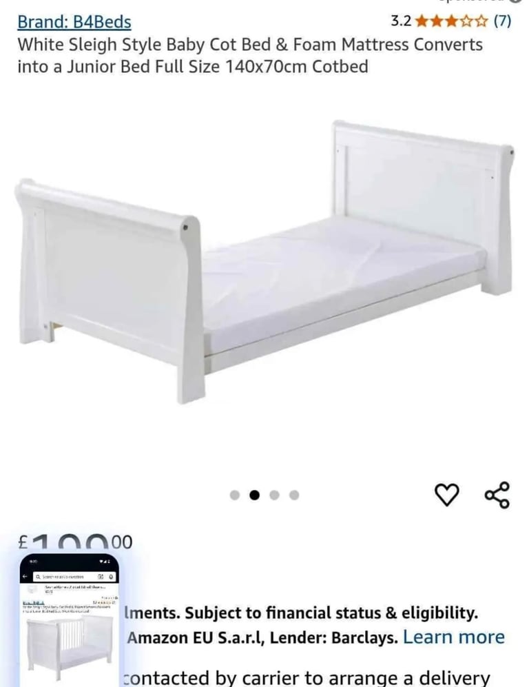 White wood sleigh cot bed 
