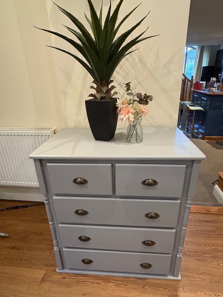 image for Lovely chest of drawers upcycled and finished in queens colour (light grey) 